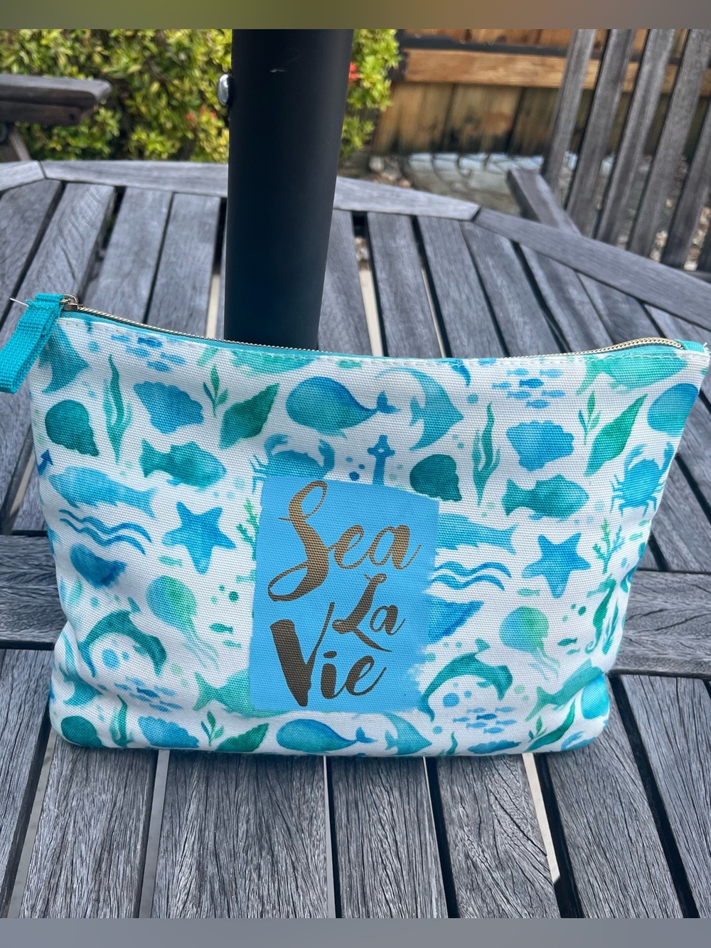 Sea La Vie Beach Pouch or Cosmetic bag in Aqua Teal with coverup - Picture 3 of 6